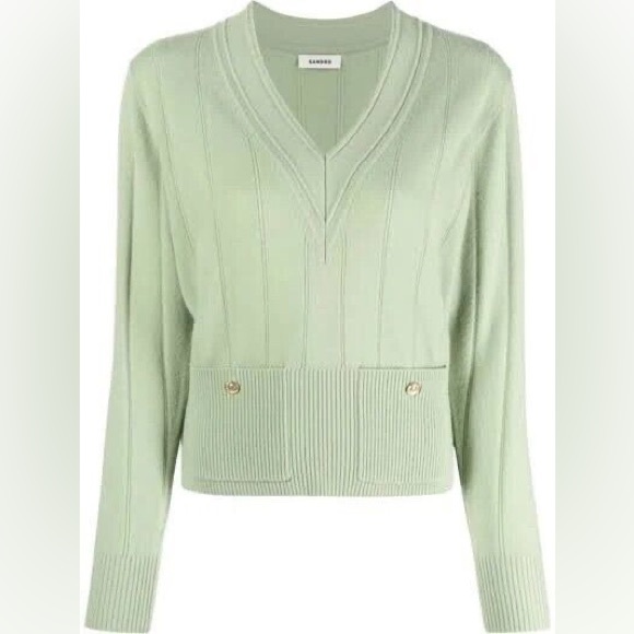 Sandro Paris (NEW WITH TAGS) Vert Amande Wool and Cashmere Sweater, Pastel Green - Picture 2 of 8